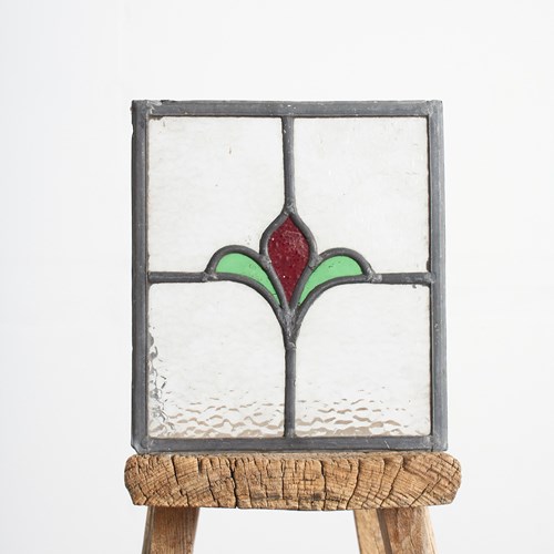 Pair Of Reclaimed Leaded Stained Glass Window Panels