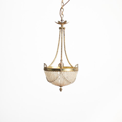 Antique French Crystal Beaded Basket Chandelier