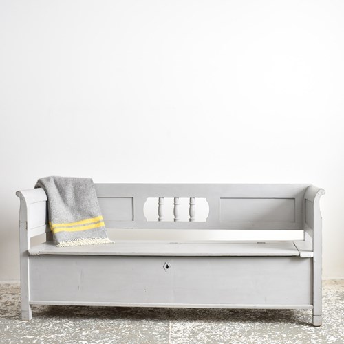 Pale Grey Antique Hungarian Settle Bench