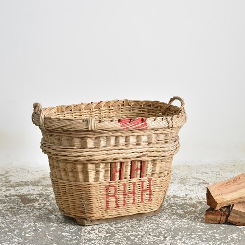 Large Antique Champagne Harvest Log Basket -Q