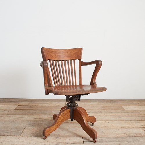 Antique Oak French Swivel Desk Chair