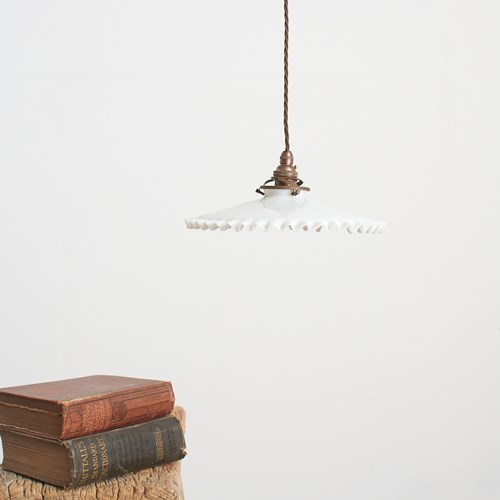 Antique French Coolie Milk Glass Pendant Light – C