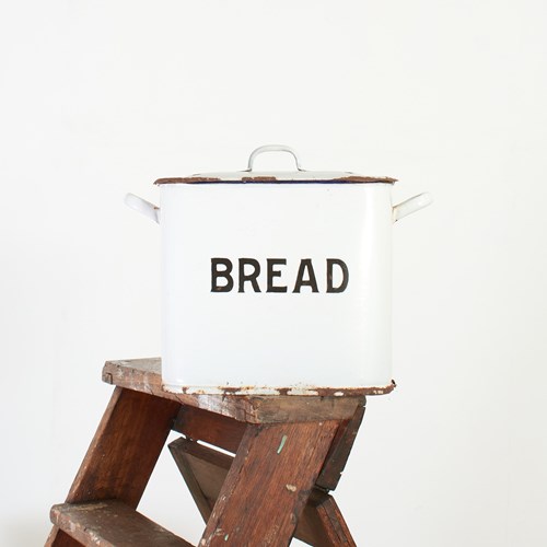 Antique White Enamel Bread Bin – H