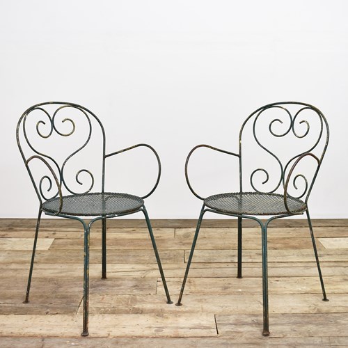 Pair Of Vintage Iron French Decorative Garden Chairs