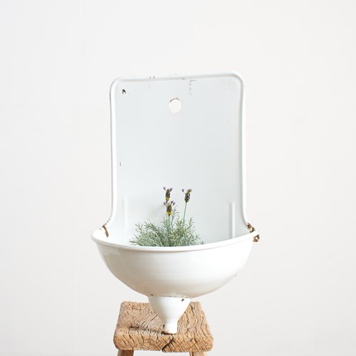 Vintage French Enamel Garden Wall Sink Water Fountain- A