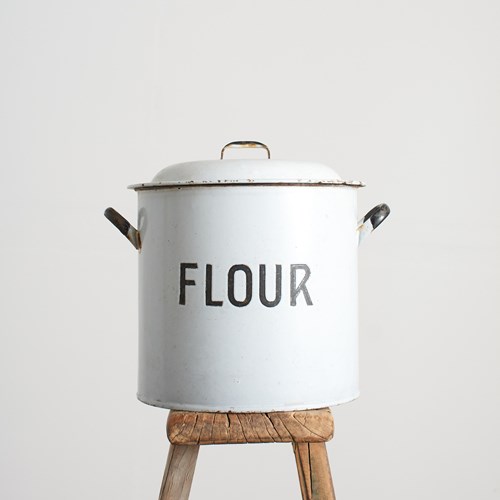 Antique White Enamel Flour Bin – F