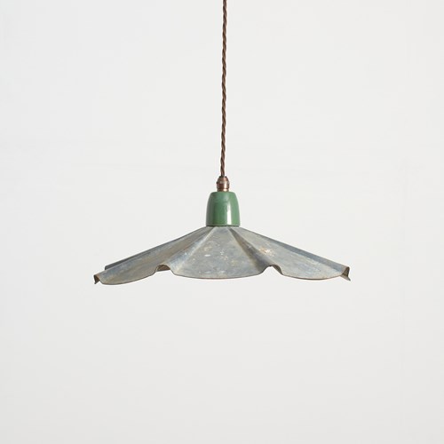 Antique French Coolie Galvanised Zinc Pendant Light
