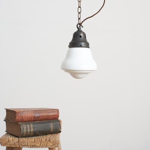 Antique Church Opaline Milk Glass Art Deco Pendant Light