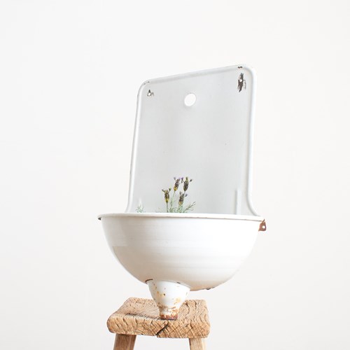 Vintage French Enamel Garden Wall Sink Water Fountain- B