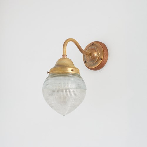 Antique Decorative Acorn Holophane Brass Wall Light – A