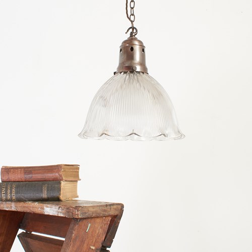 Large Antique Glass Holophane Frill Pendant Light – AM