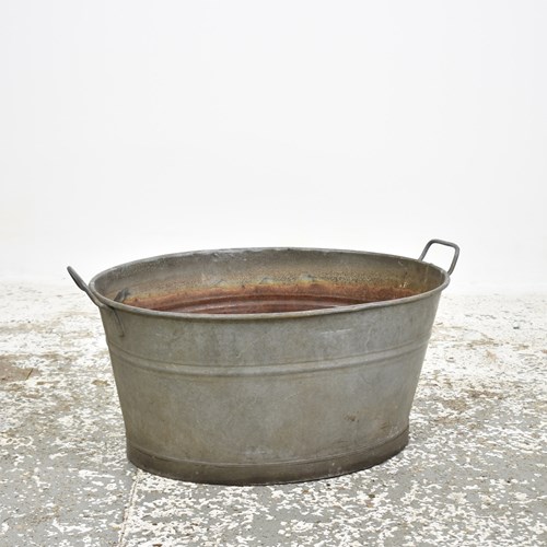 Vintage Galvanised Oval Zinc Bath Trough Planter -E