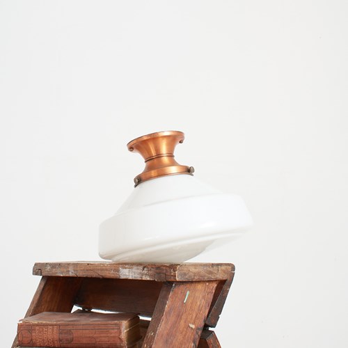 Antique Art Deco Church Opaline Flush Ceiling Light – F