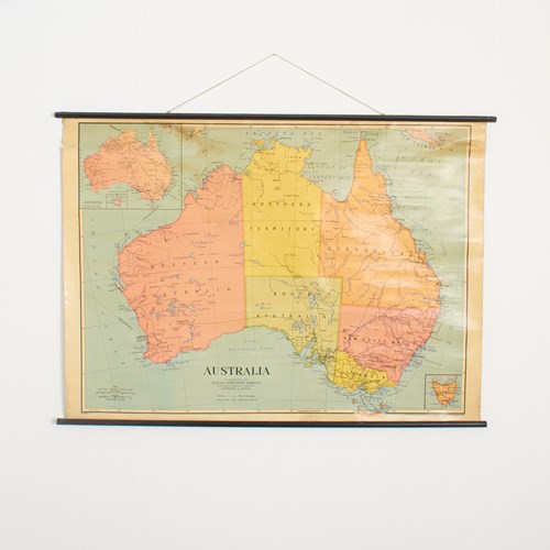 Vintage Australia Wall Map By W & A K Johnston