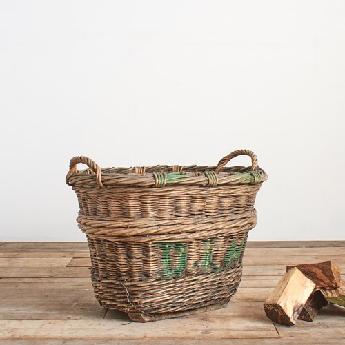 Large Antique French Champagne Grape Harvest Log Basket -AC