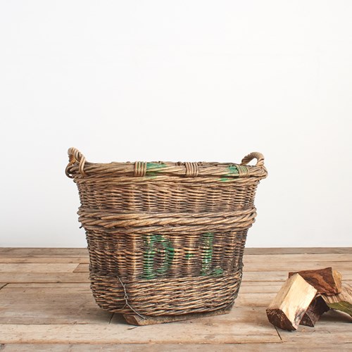 Large Antique French Champagne Grape Harvest Log Basket -AA
