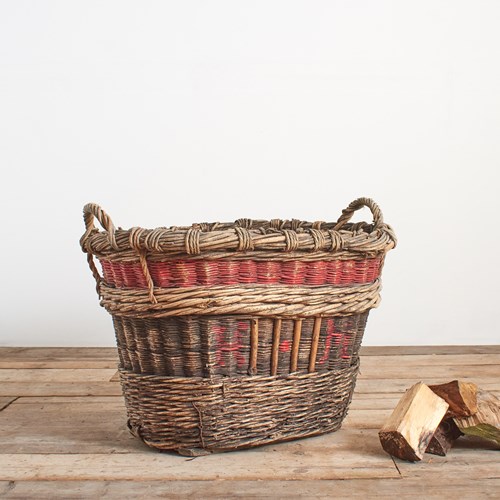 Large Antique French Champagne Grape Harvest Log Basket -AB