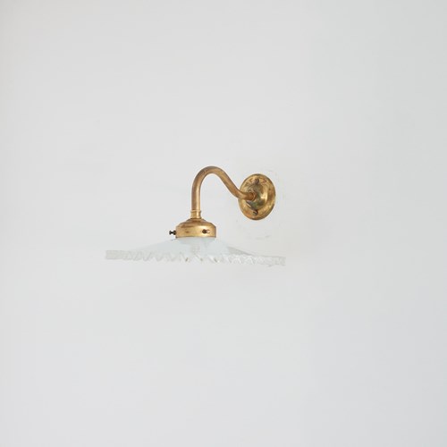 Antique French Coolie Milk Glass Kitchen Task Wall Light – Swan Neck – Frilly