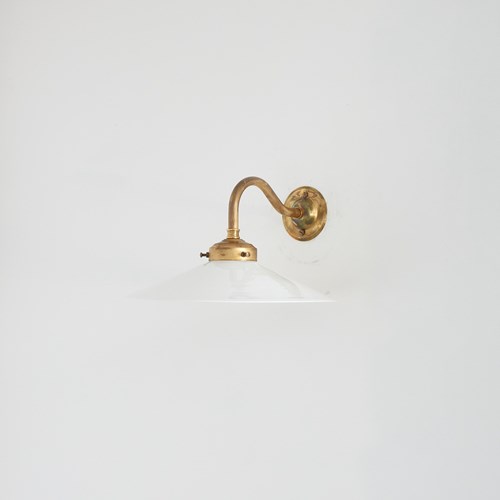 Antique French Coolie Milk Glass Kitchen Task Wall Light – Swan Neck – Flat
