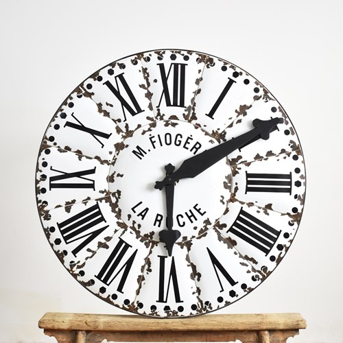 Large Original Enamel Antique French Tower Clock Face -B