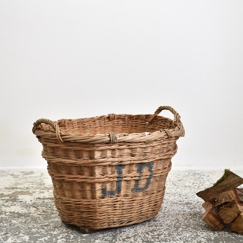 Large Antique Champagne Harvest Log Basket -L