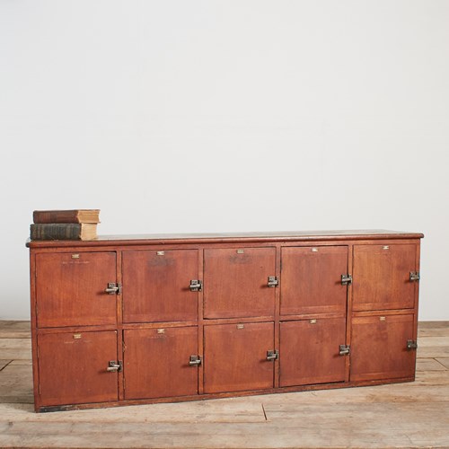 Antique Bank Of School Gym Wooden Storage Lockers – B