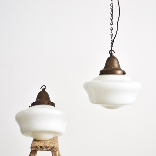 Pair Of Antique Church Opaline Pendant Lights