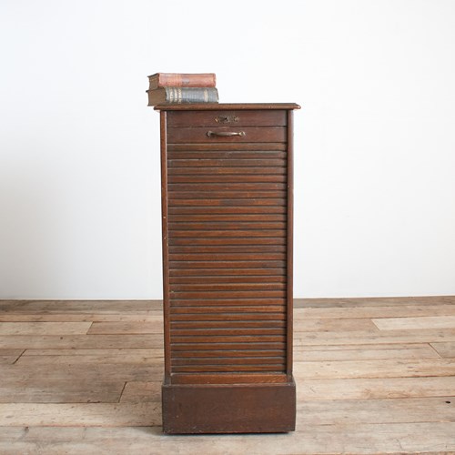 Antique French Single Oak Tambour Filing Cabinet