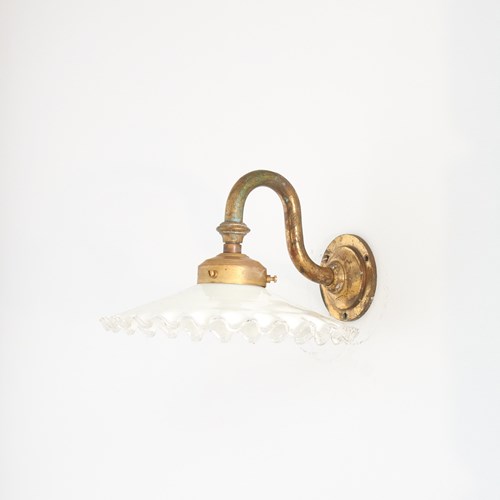 Antique French Coolie Milk Glass Wall Light -J