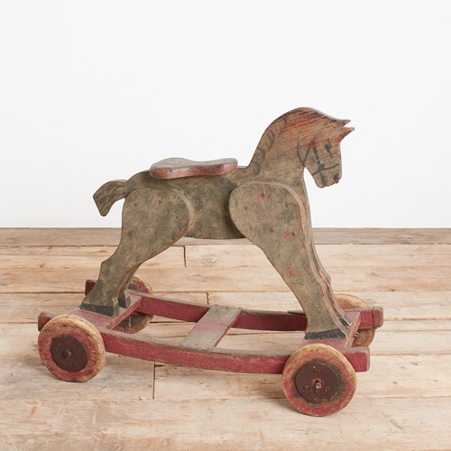 Antique Folk Art French Wooden Toy Horse