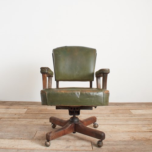 Antique US Military Leather Swivel Office Desk Chair