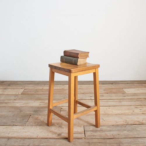 Antique Wooden School Lab Stool