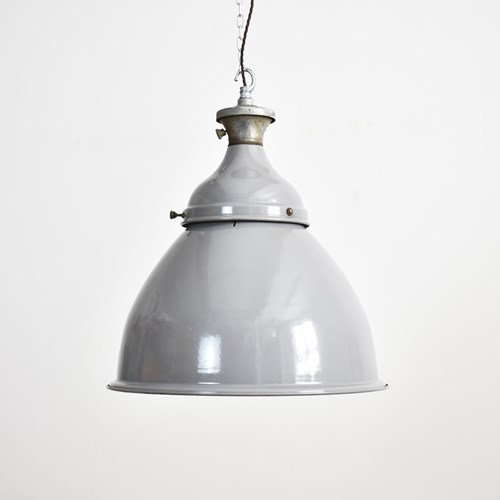 Large Antique Industrial Grey Factory Pendant Light By Benjamin -A