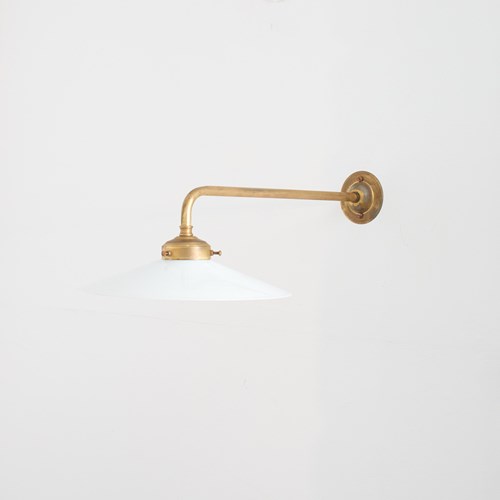 Antique French Coolie Milk Glass Kitchen Task Wall Light – Long Arm – Flat