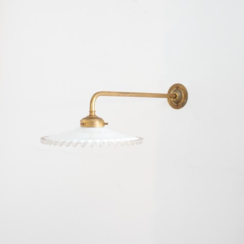 Antique French Coolie Milk Glass Kitchen Task Wall Light – Long Arm – Frilly
