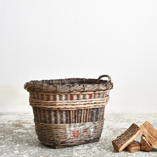 Large Antique Champagne Harvest Log Basket -R