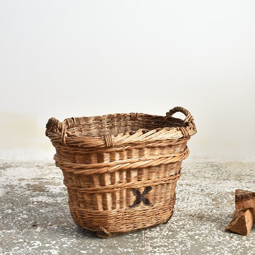 Antique Champagne Harvest Log Basket -X