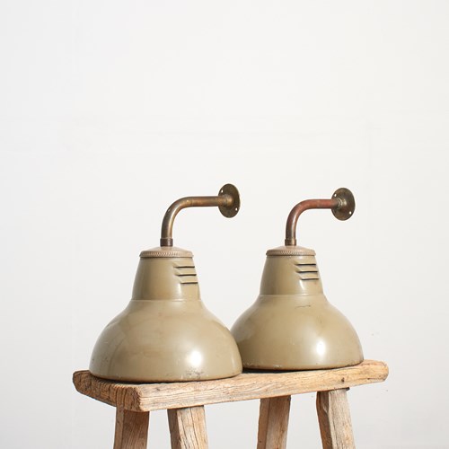 Pair Of French Paris Metro Antique Holophane Wall Lights