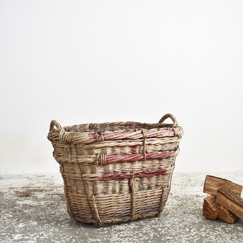 Large Antique Champagne Harvest Log Basket -O