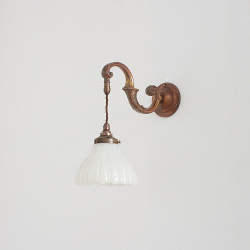 Antique Brass Jefferson Moonstone Glass Wall Light – A