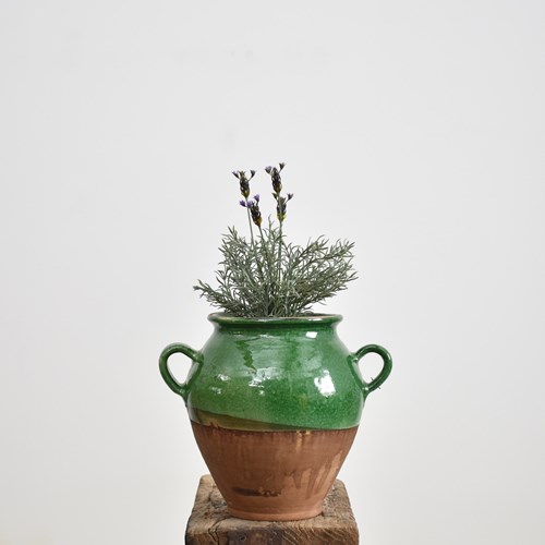 Vintage Handmade Confit Pot – Green – F