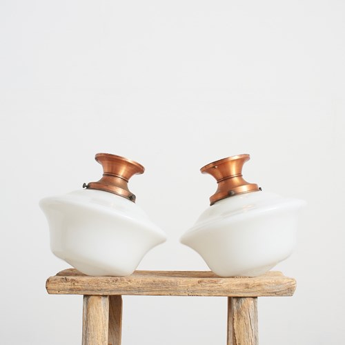 Pair Of Antique Church Opaline Flush Ceiling Lights