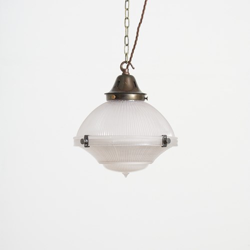 Antique 10″ Holophane Church Pendant 3 Part Reflector Refractor Light – A