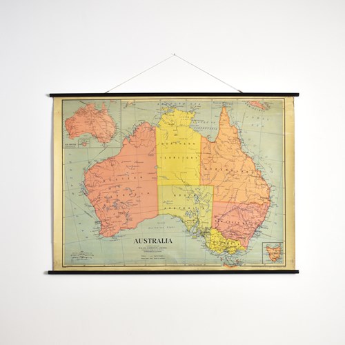 Vintage Australia Wall Map By W & A K Johnston