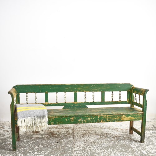 Green Antique Hungarian Settle Bench