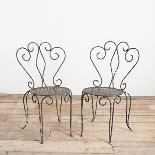 Pair Of Antique Iron French Decorative Garden Chairs – B