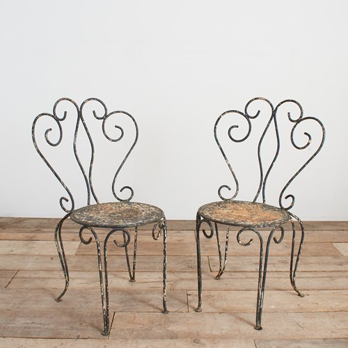 Pair Of Antique Iron French Decorative Garden Chairs – A