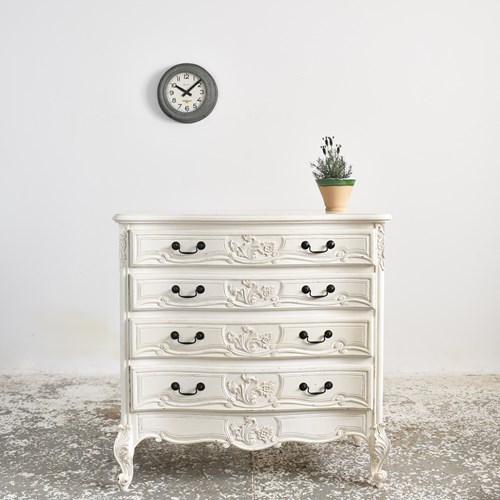 French Louis Style 4 Drawer Chest Of Drawers In Antique White