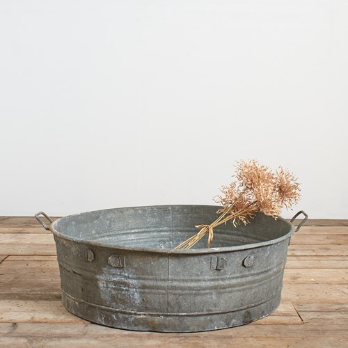 Large Round Vintage Galvanised Zinc Bath Garden Planter -L