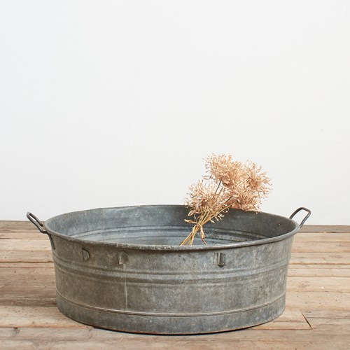 Large Round Vintage Galvanised Zinc Bath Garden Planter -K